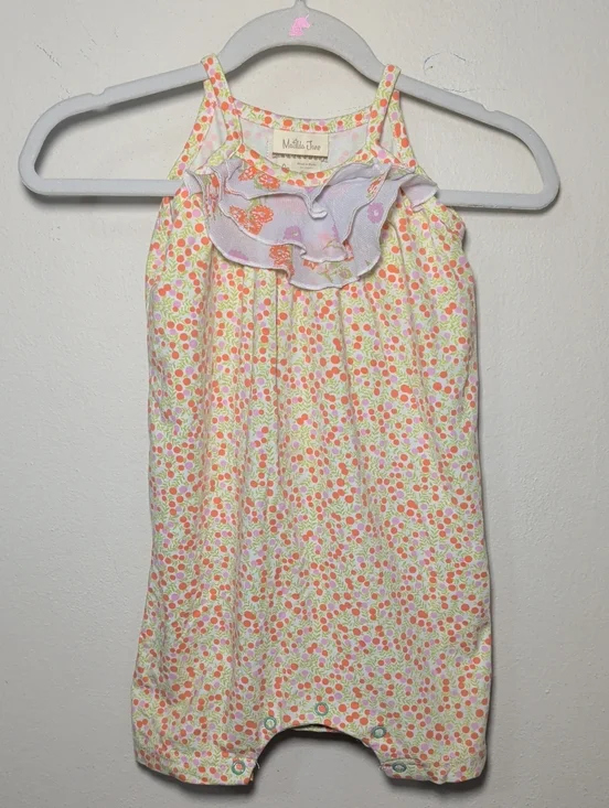 Matilda Jane Ditsy Floral Romper White Yellow Pink Ruffle Cotton Size 12-18M