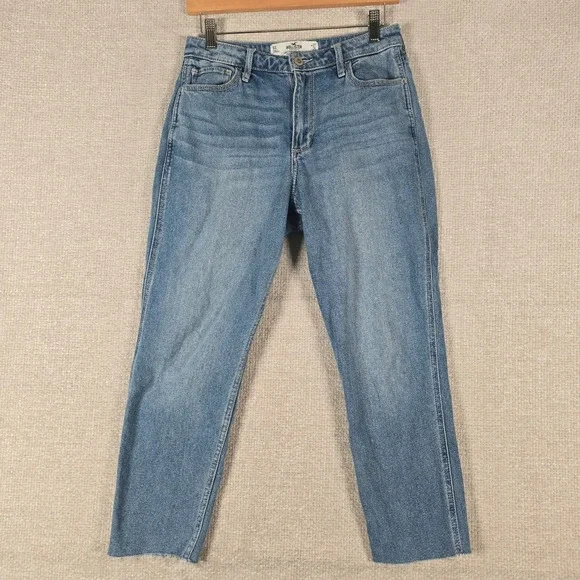 Hollister Curvy High Rise Mom‎ Jeans Womens 5S W27 L25 Medium Wash Raw Hem