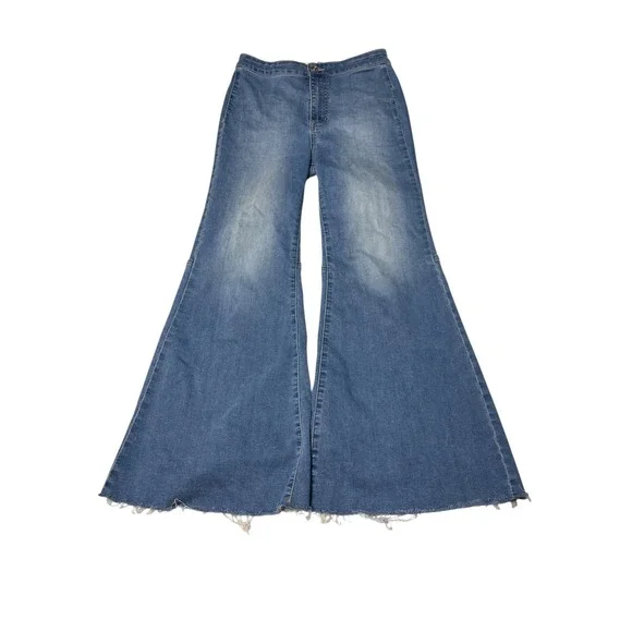 Free People We The Free Just Float On Flare Jeans Blue Denim Women 27X26 Raw Hem