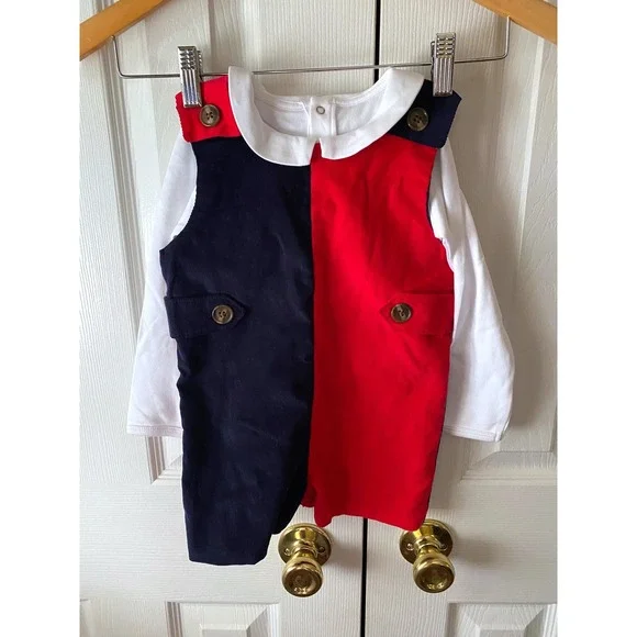 🆕TBBC Cooper Colorblock Jon Jon Nantucket Navy w/ Richmond Red Corduroy 18/24M