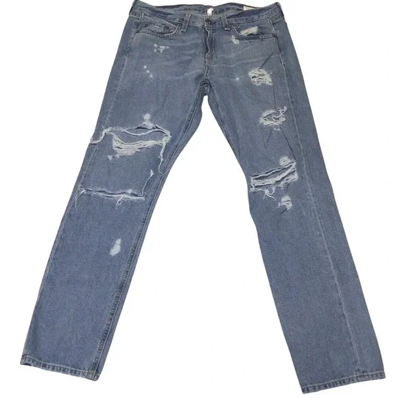 Rag & Bone Boyfriend Jeans 27 Distressed Ripped Straight Leg 90s Indie Grunge