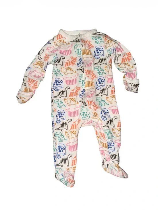 Old Navy White Footed One-Piece with Multicolor Dinosaur Print 100% cotton