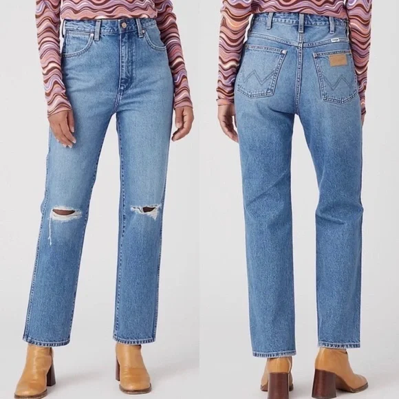NEW Wrangler Wild West High Rise Straight Ripped Jeans in Patty
