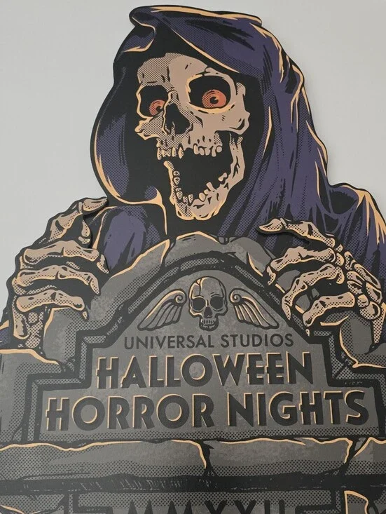 Universal Studios Halloween Horror Nights Grim Reaper Wooden Sign HHN Skeleton