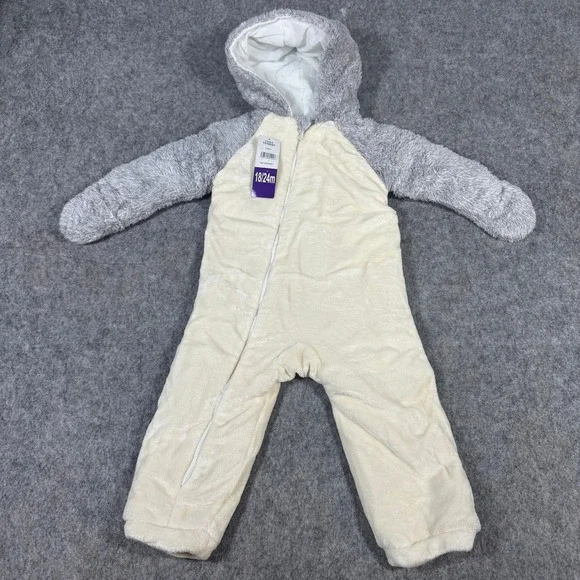 Koala Baby Plush Hooded Coverall Pram Suit 18-24M Cream Grey Animal Character NW