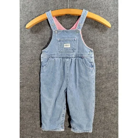 Oshkosh Girls Lined Overalls 12 Months Pink Checkered Lining 100% Cotton