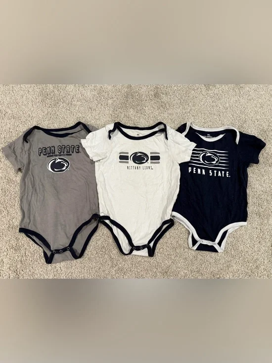 Penn State Nittany Lions Baby 12-18M Bodysuit Lot 3 Pack PSU Football