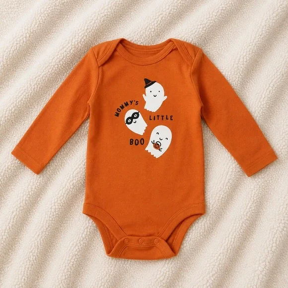 Just One You Carter's Baby 6M Halloween Ghost Bodysuit Orange Long Sleeve Boo