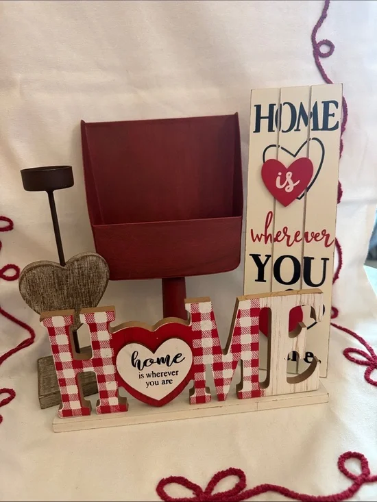 HOME Red and White Plaid Decorative Home Sign - Unbranded