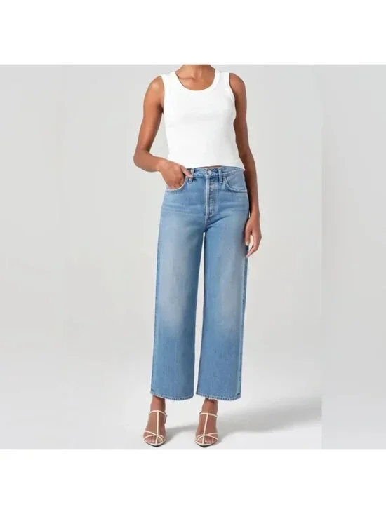 AGOLDE Ren High rise Wide leg Light Wash Jeans Aura 34