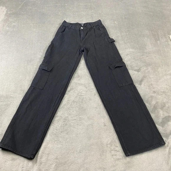 Playboy by PacSun Black Cargo Pants Womens‎ Size 24 Wide Leg Carpenter Denim Y2K
