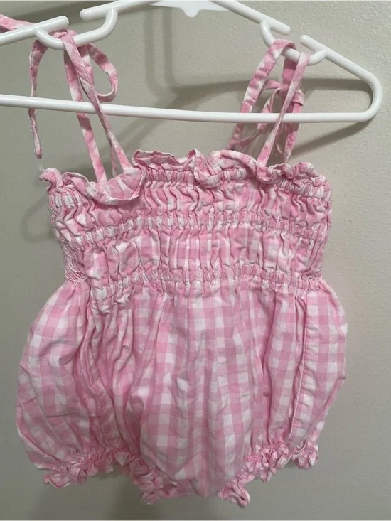 Pink Gingham Smocked Baby Romper - Classic Summer Top