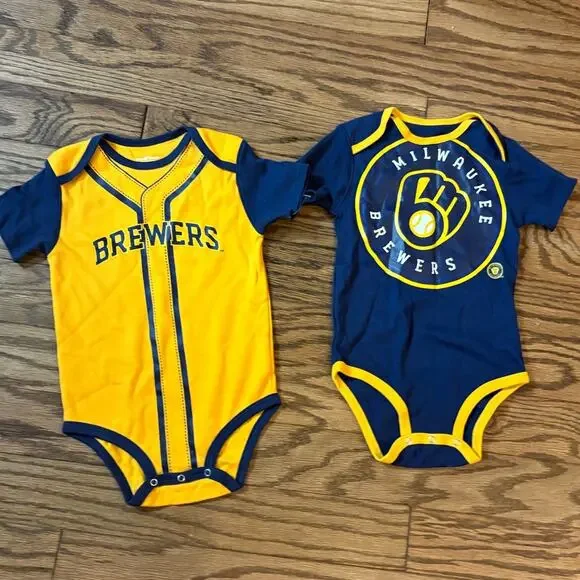 MLB‎ Milwaukee Brewers Baby Boys' White 2pk Bodysuits Blue Yellow 24M