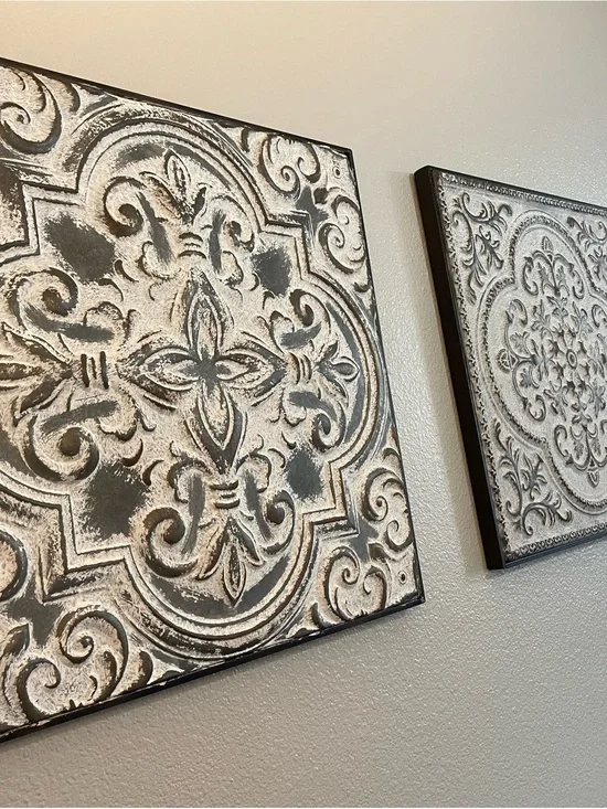 Set of 3 Wall Art Set - Gray and White