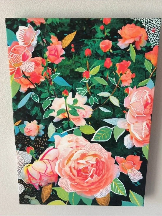 Floral Rose Canvas Wall Art in Coral Pink by