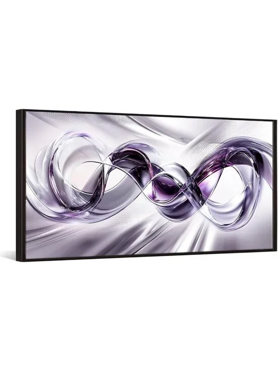 Purple Abstract Wall Art with Black Floater Frame - Modern Home Decor Accent
