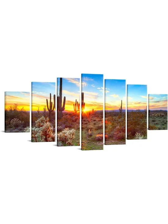 Extra Large Canvas Wall Art Set of 7 - Cactus Sunset Desert Landscape Decor 32
