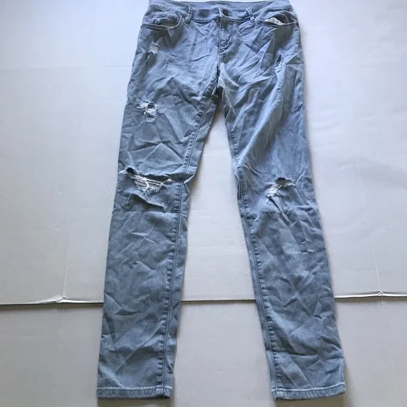 LOFT Light Wash Relaxed Skinny Distressed Jeans Size 0/25 Holes A1195