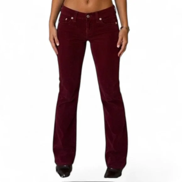 London Jean Corduroy Pants 0 Long Burgundy Y2K Low Rise Bootcut Indie Sleaze