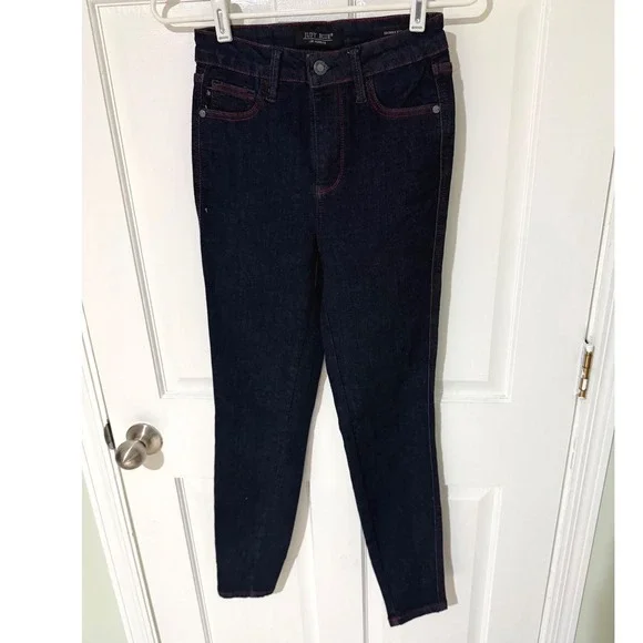 Judy‎ Blue Skinny Jeans Indigo Red Contrast Stitch Heart Pockets Size 0/24