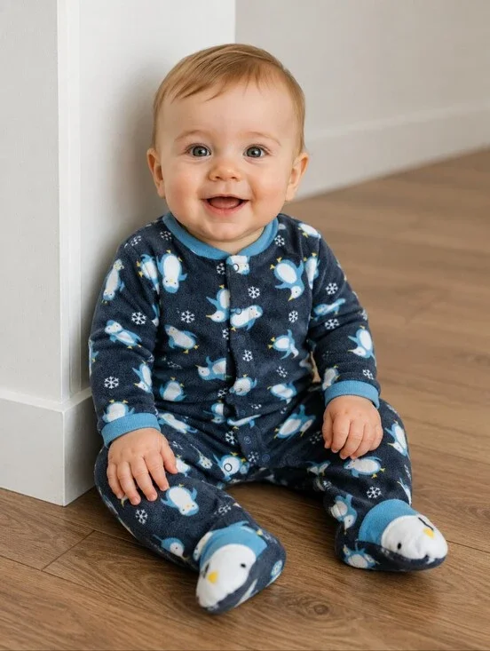6-9 Fleece Penguin Footie Pajamas