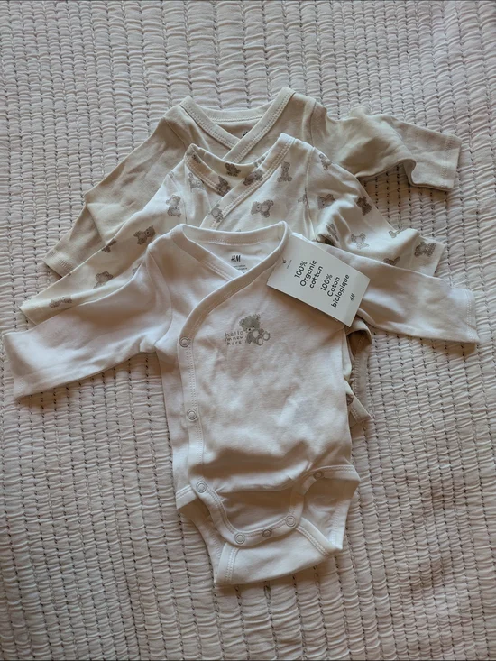 H&M Cream Cotton Baby One-Piece Bodysuit - 3 Pack