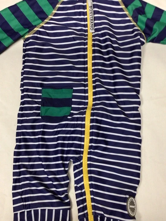 Kids' Navy & White Striped One-Piece with Green Accents.  Wetsuit please read