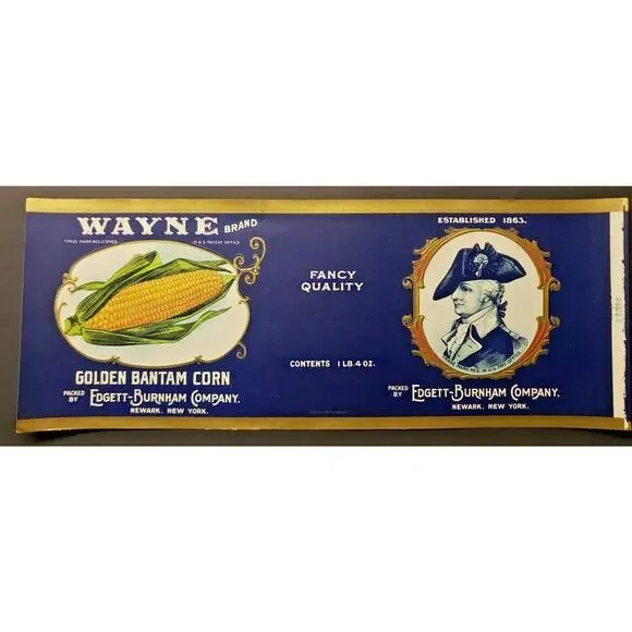 Vintage Wayne Brand Golden Corn Edgett Burnham Co New York 1940s Can‎ Label Z2