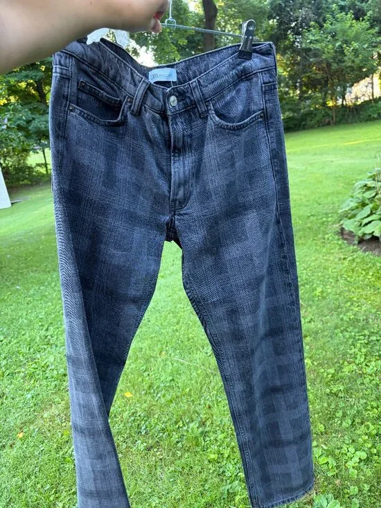 NWT: ZARA Grey Tonal Shadow Plaid Straight Leg Jean Pants, Size 2