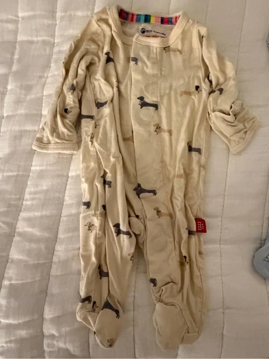 Magnetic Me Cream One-Piece Footed Sleeper with Dog Print