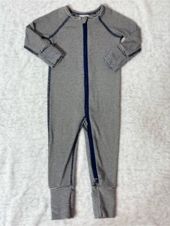 Hanna Andersson HannaSoft Navy Almond Stripe Zip Sleeper 3-6M Baby TENCEL Modal