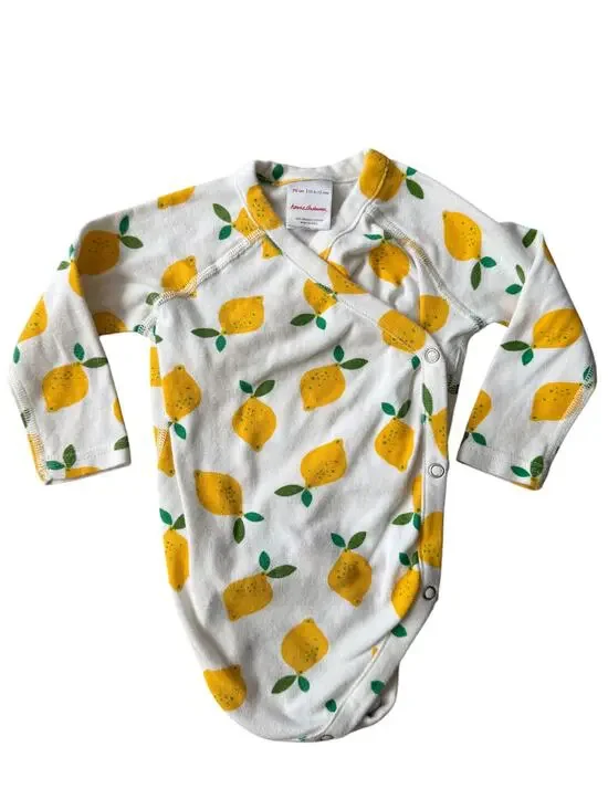 Hanna Andersson Lemon Print Kimono Wrap Bodysuit 6-12M