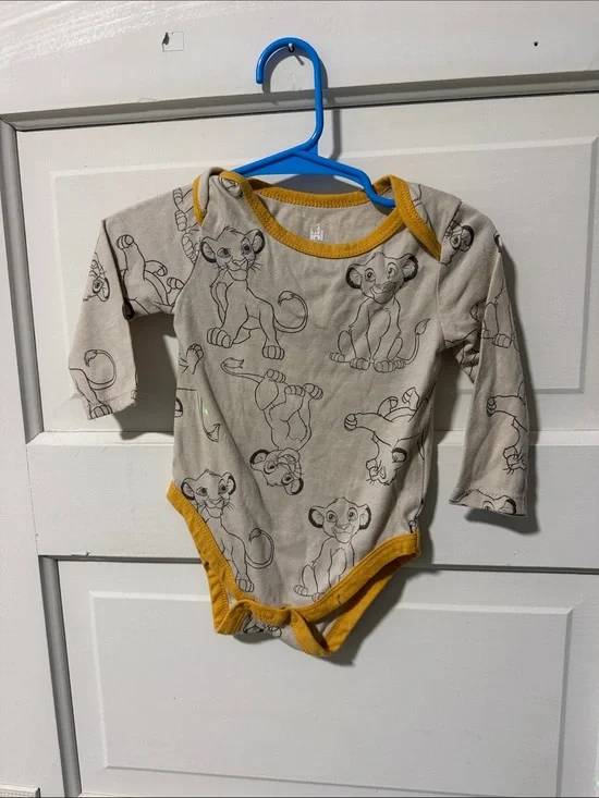 Disney Beige Lion Cub Print Long-Sleeve One-Piece with Mustard Trim
