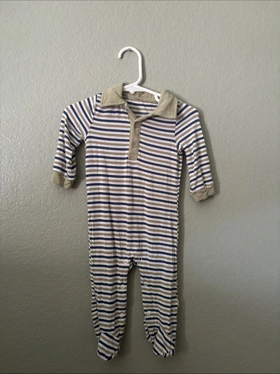 Cozy Striped Footed One-Piece in Blue and Cream