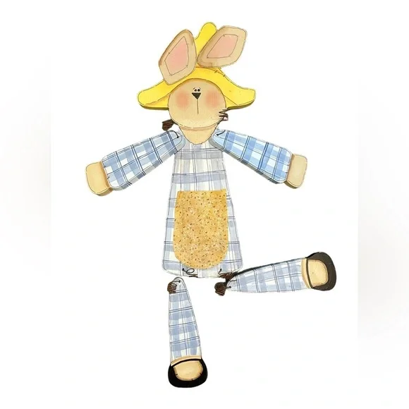 VTG 90’s Rustic cottage hand made bunny rabbit wall decor moveable joint folkart