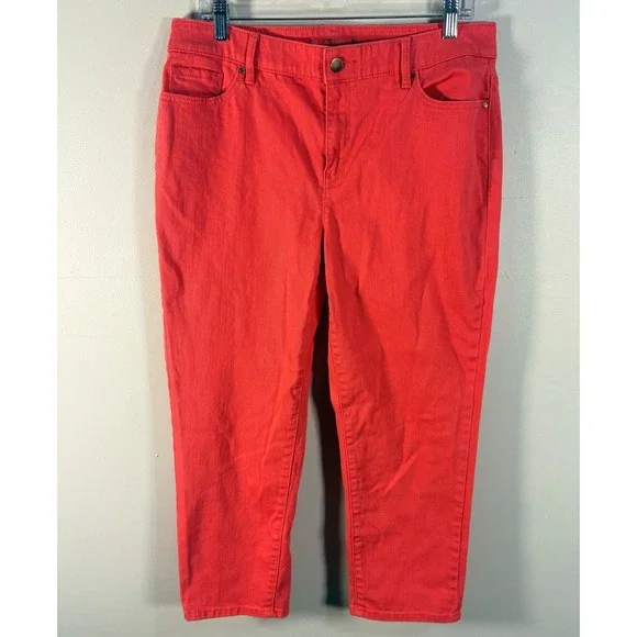 Chico's Platinum Crop Jeans Size 10 (1.5) Coral Pink Excellent Stretch Mid Rise‎