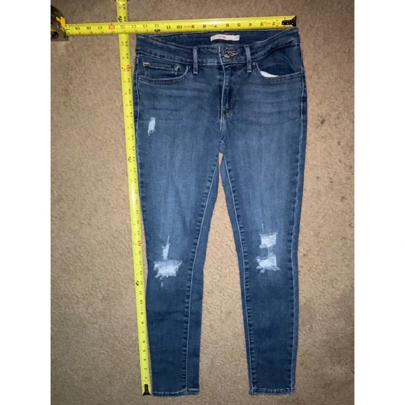 Levis 711 Skinny Jeans Womens 27 Distressed Medium Wash Denim Mid Rise T42-27