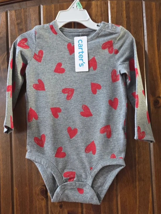 Carter's Gray Long-Sleeve One-Piece Bodysuit with Red Hearts