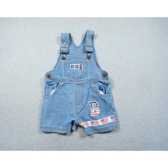 Vintage Bugle Boy Overalls 12 Months Blue Denim Jean Kids Toddler USA Flag