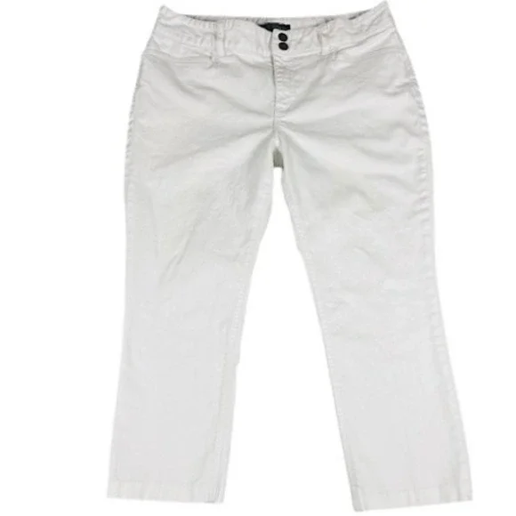 Lauren Ralph Lauren Jeans Womens 14P White Denim Cropped Straight Mid Rise Pants