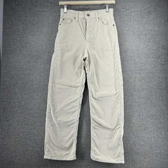 Levis‎ Ribcage Straight Corduroy Pants Women Size 26x27 Beige Casual Button Fly