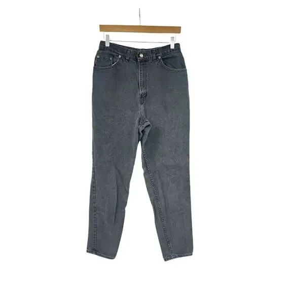 Vintage Chic Black Gray Cotton Jeans‎ Womens High Rise Taper Size 12