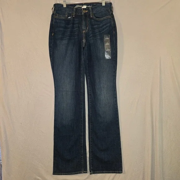 Eddie Bauer Bootcut Jeans 0 Womens Dark Wash Curvy Mid Rise Stretch 33 Inseam