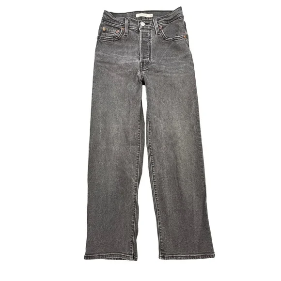 Levi's Black Ribcage Straight High Rise Button Fly Jeans Women 25