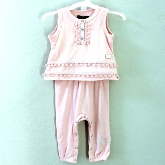 Seven 7 For All Mankind Baby Seashell Pink Overlay Bodysuit Size 6-9M
