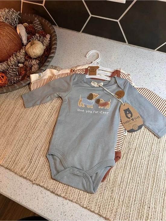 Rabbit & Bear Organic Blue 'Love You Fur-Ever Dachshund' Baby One-Piece