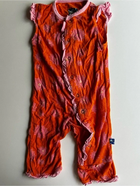 Kickee pants orange button up bamboo outfit 0-3 mo
