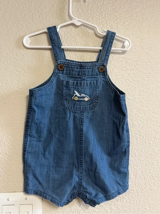 Classic Blue Denim Baby Romper with Car Patch