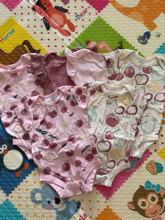 6 Organic Cotton Baby Girl One-Piece Bodysuits