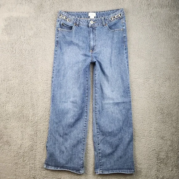 Camila Coelho Women's High Waisted Ankle Wide Leg Jeans Size 8 Chain‎ Detail